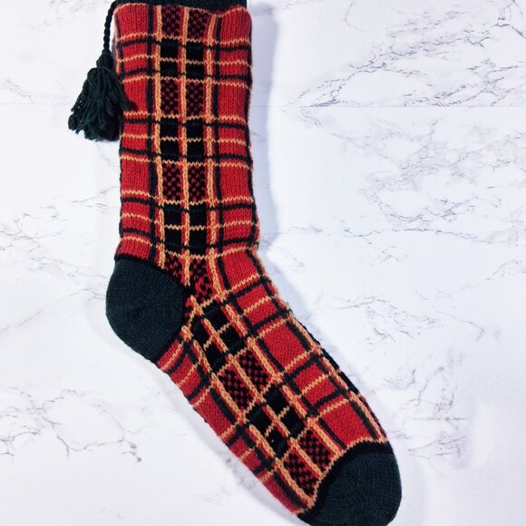 Shetland Wool Plaid Cabincore Christmas Stocking with Tassel TRISTAN - Picture 2 of 4